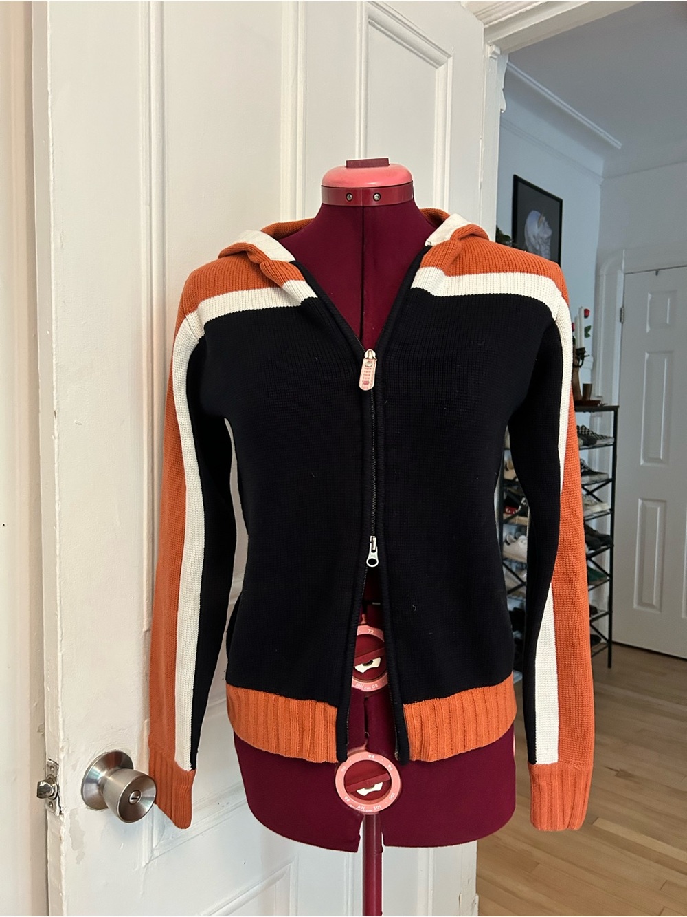 Navy & Orange Zip-Up Hooded Sweater